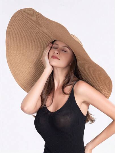 1pc Oversized Foldable Brim Summer Beach Straw Hat, Bohemian Style Sun Protection Hat For Travel & Beach