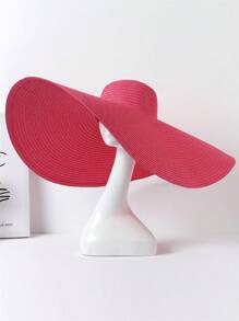 1pc Oversized Foldable Brim Summer Beach Straw Hat, Bohemian Style Sun Protection Hat For Travel & Beach - White - View 6