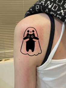 1 buc tatuaj temporar de Halloween cu o fantomă drăguță, îmbrățișând pisică, impermeabil și rezistent la transpirație, potrivit pentru oameni, poate dura 1-3 zile