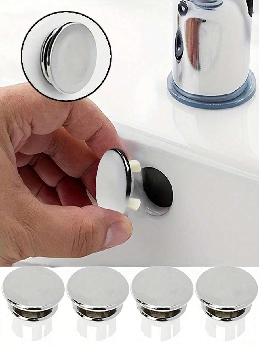 8pcs/6pcs/4pcs/2pcs Platic Sink Overflow Ring With Double Rings, Silver Plated For Kitchen Or Bathroom Home Bathroom Decor Fall Decor Back To School - Multicolor - View 1