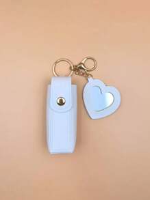 1 件迷你口红盒带镜子，便携式 PU 皮革钥匙扣口红架 - 粉色化妆包化妆品收纳盒口红架感恩节礼物送给女孩女士妈妈口红袋女士礼物女孩礼物女友礼物