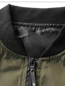 女式字母图案棒球飞行员夹克 - 休闲运动外套，拉链开合，春秋季常规款式，时尚刺绣设计，光滑面料 - 理想的完美选择 - 軍綠色 - 查看 4