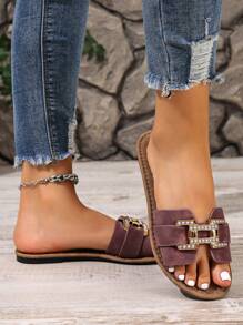 新款春夏时尚品牌 H Style 女士拖鞋，休闲系带一脚蹬罗马凉鞋，舒适一脚蹬穆勒凉鞋，颜色有黑色、米色、棕色、平底、压花、沙漠钥匙、法式优雅风格，水钻厚底坡跟凉鞋，沙滩鞋，简约室内/室外拖鞋，鳄鱼纹金属装饰平底凉鞋，夏季百搭