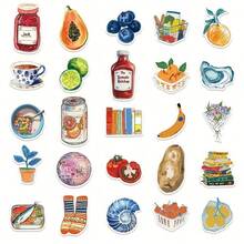 50 Vintage Mediterranean Style Art Stickers - Colorful Food And Lifestyle Designs For Laptop, Luggage, Skateboard, Guitar Decor, Laptop Decor, Colorful Designs, Art Stickers, Cute Stickers, Kitchen, Refrigerator Decor - 50件 - 查看 2