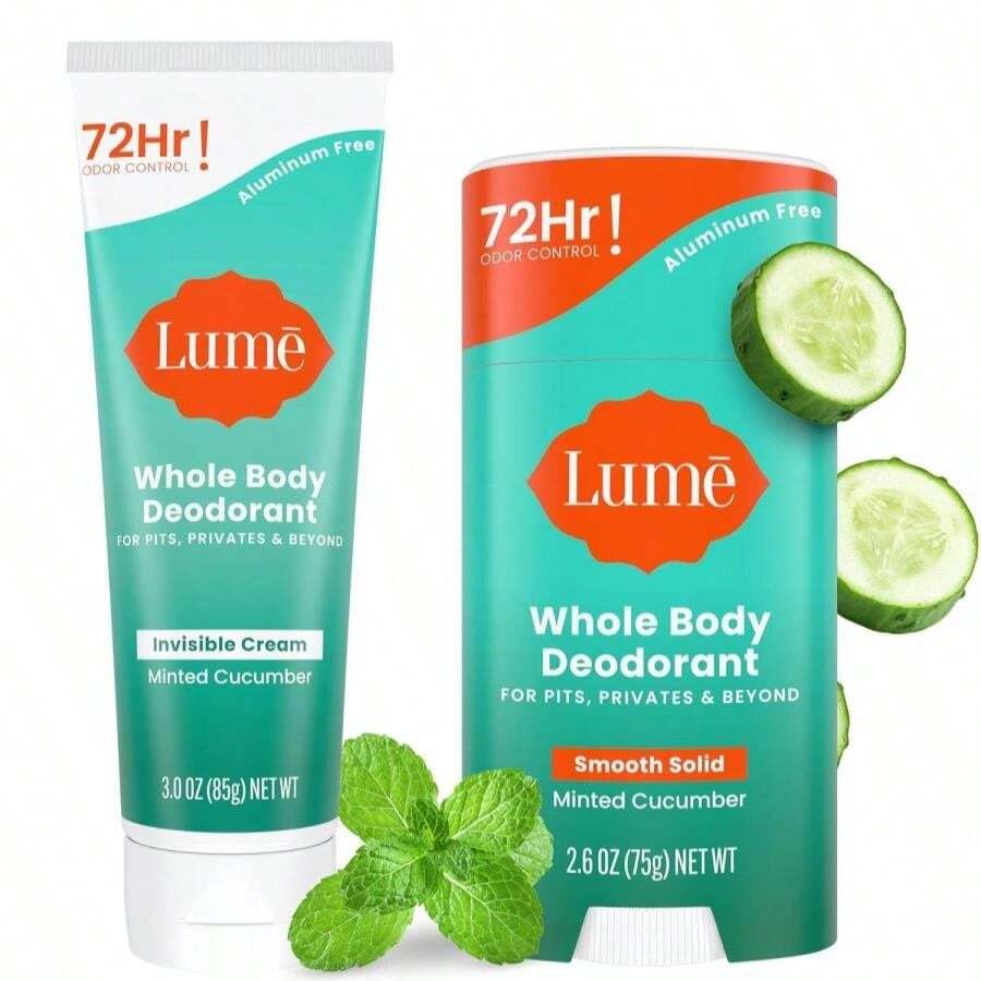 Lume Whole Body Deodorant - Invisible Cream Tube And Solid Stick - 72 Hour Odor Control - Aluminum Free, Baking Soda Free, Skin Loving - 30 Ounce Tube And 26 Ounce Solid Stick Bundle (Vanilla Bliss) - Dưa chuột bạc hà - Xem 1