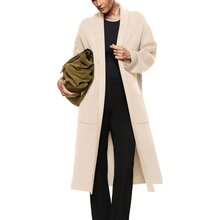 Womens Long Sleeve Maxi Cardigan Open Front Oversized Knitted Sweater Coat Casual Lapel Warm Overcoat With Pockets - 杏色 - 查看 1