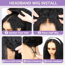 3 In 1 Half Wig | Afro Curly Flexible Fit Half Wig With Drawstring Natural Hairline Beginner Friendly Kinky Curly Glueless Wigs With Drawstring Seamless Put On Go Glueless Wig - Natural Black - 查看 10