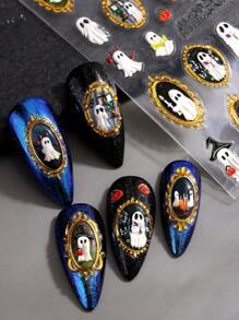 2pcs Frame Ghost 5D Nail Art Stickers Funny Ghost Gold Frame Embossed Nail Pattern Halloween Nails Cute Nail Art Decoration Self-Adhesive Nail Stickers DIY