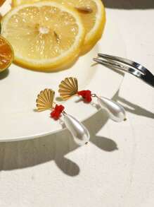 1 pieza Pendientes de acero inoxidable con diseño de concha dorada y estrella de mar para mujer, accesorio de vacaciones en la playa, accesorio femenino, adecuado para atuendos de verano que aumenten la dopamina