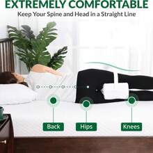 Almohada para las piernas | Almohadas ergonómicas para dormir de lado | Almohada de espuma de memoria para la rodilla con correa para dormir de lado | Almohada para la rodilla y la pierna con funda extraíble y lavable