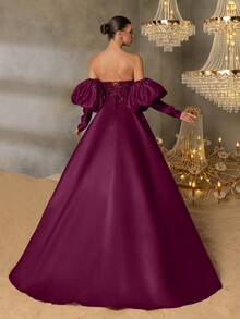 Faeriesty Wunderschönes Abendkleid mit Puffärmeln, Meerjungfrauensaum, Satinschleppe und Pailletten für rote Teppich Events, große Galas, formelle Hochzeitsempfänge, renommierte Wohltätigkeitsgalas und luxuriöse Bankette