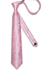 Silk Floral Necktie Set With Tie Clip, Handkerchief & Cufflinks - Solid Pink Floral - View 10