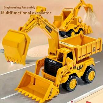 3-In-1 Construction Toy Truck - Dump Truck, Excavator, Bulldozer | Friction Powered | No Batteries Required | Gift For Friends, Couples, Kids (Christmas, Halloween, Birthday)