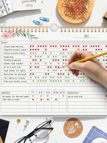 12pcs Habit Tracker Undated Calendar, Spiral Bound, 10*8 Inch, Includes 12 Different Plant Pattern Pages, Daily/Weekly/Monthly Habit Tracker To Boost Productivity - Pink - View 2
