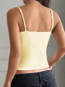 Sunny Girly Fall Women Clothes Y2k Back To School A Sexy And Pure Style Button-Down Front Button-Fitted Halter Top Romantictops Going Out Tops Women - Yellow - View 5