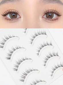 NAIJEMA Natural Effects 5 Pairs Clear Stem Natural Fake Eyelashes, Eyelash Extension, Curling And Soft, Manga, Daily Makeup, Enlarging Both Eyes Strip Lashes, Lashes, Eyelashes, Fake Lashes