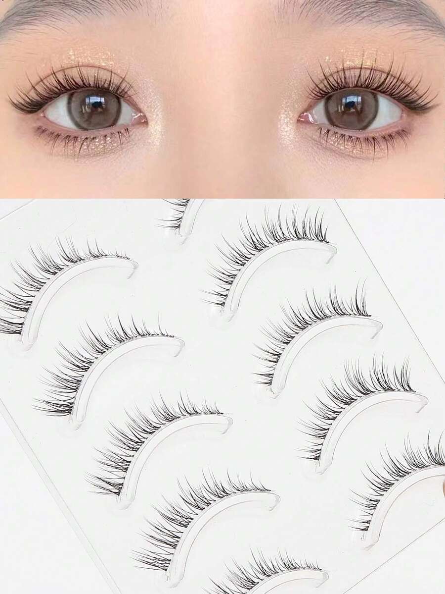 NAIJEMA Natural Effects 5 Pairs Clear Stem Natural Fake Eyelashes, Eyelash Extension, Curling And Soft, Manga, Daily Makeup, Enlarging Both Eyes Strip Lashes, Lashes, Eyelashes, Fake Lashes