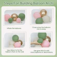 浅粉色、鼠尾草绿、沙色、白色、金属金色加厚乳胶气球和心形铝箔气球花环拱门套装，含流苏帘和生日快乐横幅，适用于1岁、3岁、5岁、13岁、16岁、18岁、21岁、30岁、40岁生日派对装饰用品 - 混色 - 查看 3