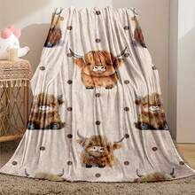 Cozy Floral Highland Cow Print Flannel Throw Blanket - Soft, Warm & Versatile For  , Adds A Modern Touch To Your Home, Creating A Comfortable Bedroom Style.   Suitable For All Seasons, Polyester,    Washable, Machine Washable, Lightweight, Breathable, Comfortable, Warm, Unique,280gsm, Suitable For Him And Her, Suitable For Napping, Camping, Traveling, Family, Daily Life Office Decoration, Birthday Anniversaries, Valentine's Day, Thanksgiving, Christmas, Halloween, Mother's Day, Father's Day, Weddings, New Year Gifts For Her, Him, Family, Boyfriend, Girlfriend Father, Family Member, Mother, Lover, Daughter, Son, Grandfather, Grandmother, Friend,  Classmate And Pet. Sofa,Bed,Car,Bedroom,Living Room,Office, Outdoor Camping, Beach,Wall Decoration Ships From USA - 多色6 - 查看 5
