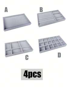 6-In-1 Velvet Jewelry Display Tray, Large Capacity Jewelry Organizer, Separate Compartment Design, Minimalist Multi-Slot Jewelry Stand, Jewelry Tray, Stackable Drawer Tray, Suitable For Earrings, Necklaces, Bracelets, Anklets, Rings, Hair Clips, Headbands Valentine Day Sun Travel Cool Back To School - Grey - View 24