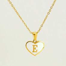 1pc Personalized Heart-Shaped White Shell Initial Necklace Stainless Steel Non Tarnish Women Letter Necklace