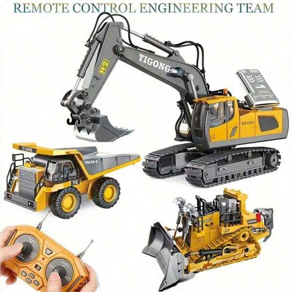 1pc Alloy Remote Control Engineering Excavator Toy, 2.4G RC Engineering Vehicle, Rechargeable Realistic Dump Truck Excavator Bulldozer Model, Give A Child A Holiday Or Birthday Gift