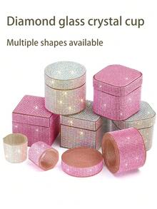 1 件钻石玻璃水晶杯、粉色/AB 指甲水钻、美甲丙烯酸液体粉末美甲杯碗玻璃器皿、美甲刷透明工具、洗甲笔杯美甲用品、美甲工具 - 彩色 - 查看 2
