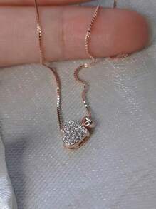 1PC Simple Sweet Niche Inlaid Zirconia Double Love Pendant Necklace For Women's Exquisite Jewelry Party Mother's Day Gift - Pendant Necklace - View 8