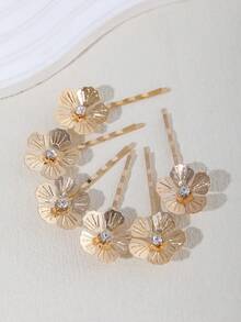 6个简约合金花叶发夹，可爱发饰，适合婚礼、日常、派对、生日、夏季、海滩等场合。 - 金色 - 查看 16
