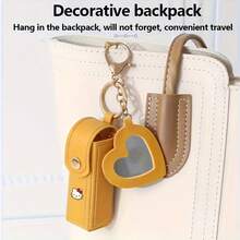 Sanrio 1PC Sanrio Hello Kitty Portable Lipstick Storage Box With Heart-Shaped Mirror - Leather Lip Balm Protective Case, Cute Keychain Pouch (Hanging Design), Mini Coin Purse & Lipstick Holder, Ideal Gift For Girlfriend, Bestie & Daily Use