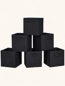 6 piezas/3 piezas/1 pieza Cajas de almacenamiento cuadradas sin tapa, contenedores organizadores de tela plegables para el hogar para ropa - Negro - Ver 18