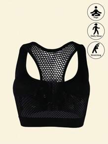 2pcs/Set Women Non-Wired Backless Hollow Grid Solid Color Front Zipper Sports Bra
