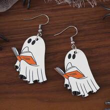 1pc Cute Book Pendant Earrings, Vintage Wooden Gothic Style Double-Sided Women Jewelry, Stainless Steel Earring Studs, Perfect Gift For Book Lovers