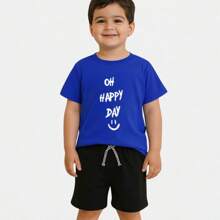 Boys' T-Shirt + Shorts Set With Cheerful Print, Comfort, 100% Cotton