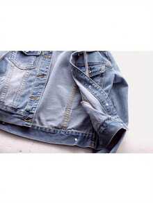Women's Casual Denim Jacket, Long-Sleeved Hooded Denim Short Jacket, The Hood Can Be Removed, Suitable For Spring And Autumn And Any Occasion. - 藍色 - 查看 5