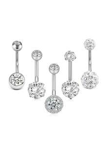 4pcs Rhinestone Rhinestone Curved Barbell Navel Piercing Rings, Stainless Steel Simple Design Belly Button Rings For Women - Golden Crossbar - View 14