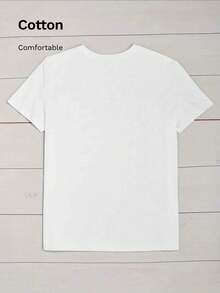 Damska koszulka w dużym rozmiarze, w jednolitym kolorze, z prostym nadrukiem w języku angielskim, z okrągłym dekoltem i krótkim rękawem - Biały - Zobacz 2