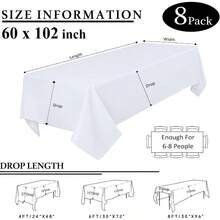 8 Packs White Table Cloth Rectangle 60x102 Inch For 6 Foot Rectangle Tables, Wrle Resistant Polyester Fabric Tablecloth Washable Rectangular Table Covers For Dining Wedding Party Buffet - 白色+++8+件裝+-+60+x+102+英寸 - 查看 2