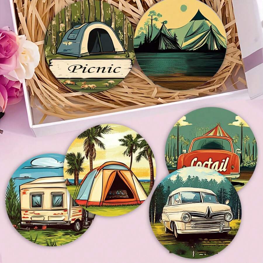 1set/4buc/6buc suporturi pentru pahare de noroi cu diatomee, model de foc de tabără pentru camping, suporturi pentru cafea cu motive florale, decorațiuni multi-ocazie pentru casă și restaurant, cadouri de festival, decorațiuni de masă, decorațiuni zilnice, decorațiuni pentru petreceri tematice.