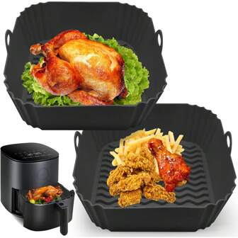 Non-Stick Silicone Air Fryer Liners 8-Inch Square - 1/2 Packs Reusable Baking Mat For 4-7 Quart Fryers, Parchment Replacement, Essential Kitchen Gadgets Back To School