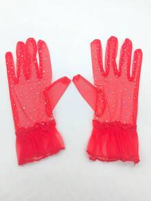 1 双闪亮优雅涤纶（涤纶）水钻轻质透气印花薄雪纺手套，适合成熟、婚礼、节日、派对、四季穿着万圣节情人节 - A - 查看 9