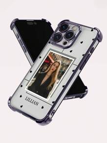 1pc Personalized Heart-Shaped Photo Wall Decor, Purple Shockproof Phone Case With Custom Portrait Collage Design, Signature Customization, High-Definition UV Printing, Suitable Compatible With Apple 11/12/13/14/15/16/Pro Max, Galaxy A13/A14/A15/A53/A55/A54/A55, S23/S23 Ultra/S24 Ultra/S24, Great For Gifts And Daily Use