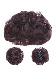 1pc Messy Bun Hair Claw Clip, Wavy Curly Hair Bun Maker Clamp, Synthetic Hairpiece Scrunchie For Women, Dark Brown