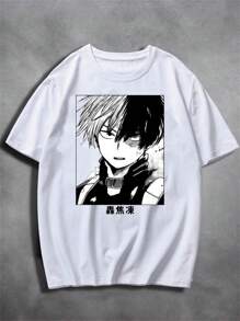 T-Shirt Boku No Hero Todoroki Fire Ice Academy School Superhero Anime Geek Drawing Japan Japanese Japanese Culture Animation Shirt Blouse Unisex Male Female 100% Cotton Top Premium Streetwear Launch Immediate Shipping Various Colors!! Plus Size