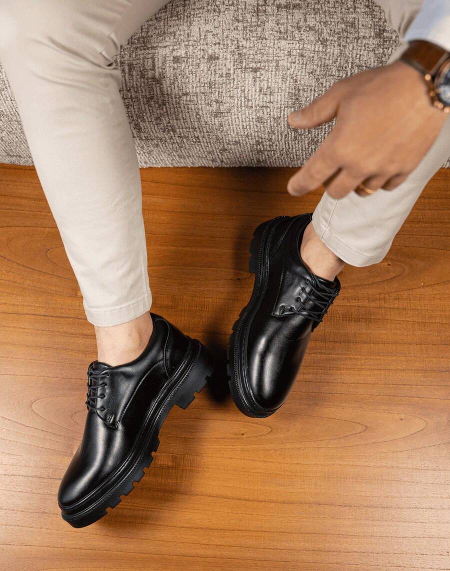 Lorenzo Men's Dress Shoes Black High Sole Elegant Business Parties - 黑色 - 查看 1