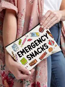 "EMERGENCY SNACKS"Pattern Print Makeup Bag&Toiletry Storage Bag -Boho Style Reusable Medicine Bag,Snack Aesthetic Pen Bag Storage Bag , Travel And Makeup Storage Bag - For School, Summer Home Decor, Snack Bag9in*6in Make Up Bag - Multicolor - View 5