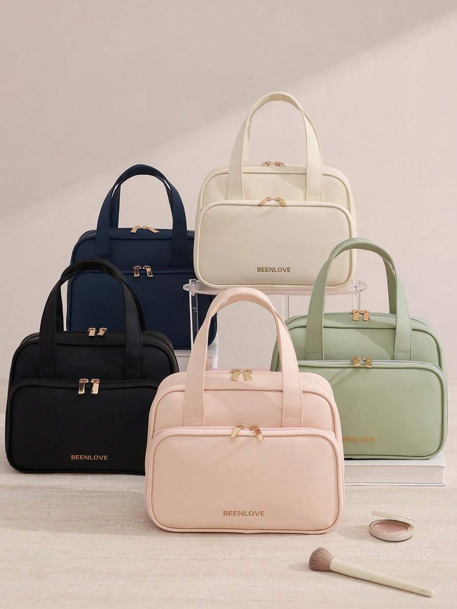 1pc Portable PU Leather Makeup Bag, Large Capacity Professional Cosmetic Organizer Pouch With Zipper, Brush & Pencil Holders, Waterproof Material, Multi-Compartment Design, Easy To Clean, Multifunctional Travel Toiletry Bag, Suitable As Birthday, Mother's Day, Christmas Gift, Beach Bag, Back To School Toiletry Bag