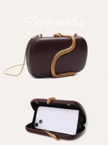 STEPHIECATHY 女士迷人奢华蛇纹五金装饰 PU 人造皮革手拿包品牌设计长金属链盒形手提包磁扣斜挎晚宴包多功能优雅钱包适合晚宴鸡尾酒会宴会约会礼物 - 彩色 - 查看 11