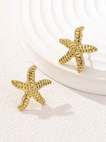 1 Pair Geometric Pearl & Starfish Stud Earrings - Gold B - View 10