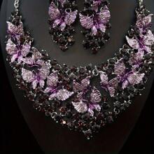 1 Conjunto Luxuoso e Elegante de Joias Femininas, Conjunto de Colar e Brincos de Moda com 3 Peças, Adequado para Noiva, Casamento, Banquete, Ocasião Formal